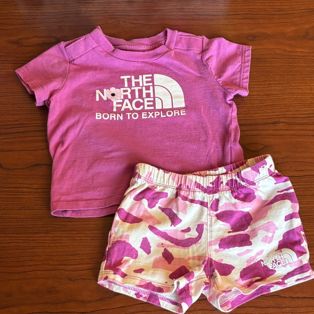 The North Face Pink Logo Tee with Pink Camo Shorts Set